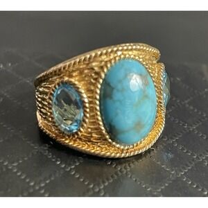 KHR Sterling Silver Aquamarine Ring Vermeil Statement Cocktail 925 Size 8